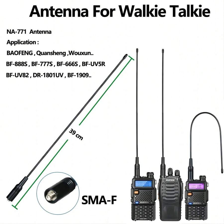 Baofeng NA-771 15.6-Inch Whip VHF/UHF (144/430Mhz) Antenna SMA-Female For AnyTone, BaoFeng, Retevis Walkie Talkie