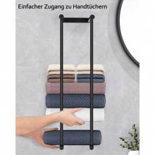 Wall-Mounted Towel Rack, Bathroom Towel Rack, Vertical Design Does Not Take Up Space, There Is A Horizontal Bar Structure Between The Two Rods To Prevent Towels From Falling. Suitable For Hotels, Residences, Apartments, Bathrooms. - Black - View 4