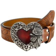 1pc Men/Women Retro Rose & Heart Engraved Buckle Leather Belt, Personalized Casual Waist Belt Suitable For Jeans, Ideal For Teen, Summer, Casual, Outdoor, Athletic, Vacation, Travel, Graduation, Birthday, Daily Wear
