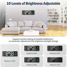 Reloj de pared digital grande de 16 pulgadas con indicación de hora, fecha, temperatura y semana, temporizador, formato de 12/24 horas, atenuación automática, reloj de pared LED con control remoto para sala de estar, aula, gimnasio, iglesia, tienda, garaje (sin adaptador), decoración de habitación, decoración de pared del dormitorio, decoración del dormitorio, vuelta al colegio, decoración escolar