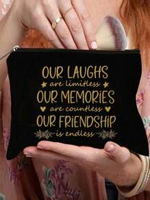 1 szt. Kosmetyczka przyjaciół, prezenty dla przyjaciół, czarna kosmetyczka przyjaciół, kosmetyczki dla kobiet przyjaciół, nasz śmiech nie ma granic, nasza przyjaźń nie ma końca, kosmetyczka podróżna