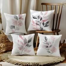 MEMNUN 4 Stück Aquarell Grau & Rosa Blatt Muster Kissenbezüge, 17,7*17,7 Zoll (45*45 cm)/19,69*19,69 Zoll (50*50 cm)/15,75*15,75 Zoll (40*40 cm), einseitiger Muster, ohne Kissenfüllung, geeignet für Heimdekoration, Wohnzimmer, Schlafzimmer, Auto, Sofa, Kopfteil