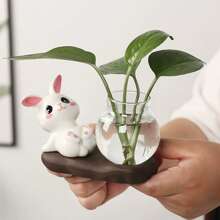 1 szt. Ceramiczna słodka ozdoba z królikiem z kreskówek, kreatywna dekoracja domu do przedpokoju, biurko, regał, terrarium, wystrój ogrodu, doniczka, wystrój zewnętrzny