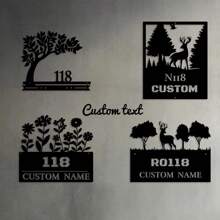 1 pieza Placa de dirección de metal personalizable con silueta de árbol - Arte de pared personalizado para la entrada del hogar, jardín al aire libre y decoración de fiestas - Artesanía decorativa de silueta de hierro - No se necesita electricidad