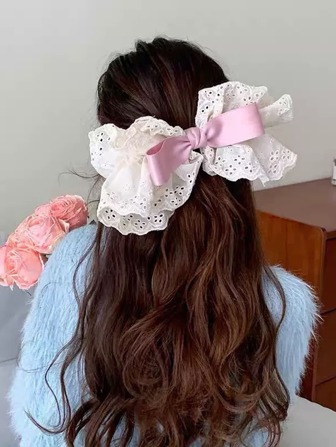 1pc Teenage Girls' New French Style Lace Bow Knot Elegant Hair Clip