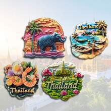 1pc Scenic Thailand Phuket Grand Palace, Chiang Mai Temple, Elephant, Food Resin Refrigerator Magnets, Travel Souvenir, Home Decor For Office, Bedroom, Cabinet, Meaningful Creative Gift
