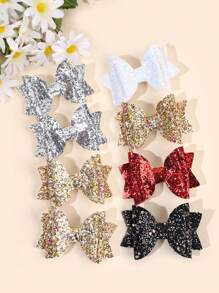 4/8pcs Glitter Hair Bows For Girls Sparkling Gold Silver Glitter Bow Hair Clips Red Black White Solid Color Glitter Bow Hairpins Headgear Shiny Bow Barrettes Girls Holiday Outfit Decor Headpiece Kids Baby Hair Accessories
