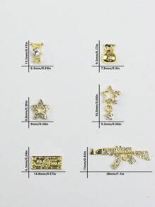 30pcs 3D Gun Shape Nail Jewelry Set, Including Punk Gun, Shiny Alloy Teddy Bear Rhinestone, Pentagram Pendant, Pentagram And Money Nail Decorations, Nail Art DIY Supplies, For Girls & Women