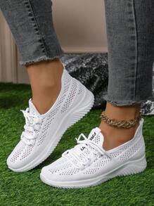 Summer New Breathable Mesh White Sports Shoes, Non-Slip Soft Bottom Comfortable Cloth Shoes, Flat Bottom Running Shoes