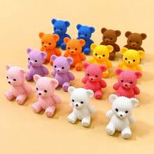 20pcs Resin Craft Cartoon 3D DIY Accessories Solid Color Mini Bears, 3D Solid Color Car Decoration Bear Figurine Animal Model