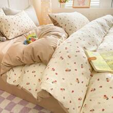3pcs Floral Print Duvet Cover Set (1*Duvet Cover + 2*Pillowcases), Skin-Friendly Fabric, Soft Handle, 100% Polyester, Machine Washable, Suitable For All Seasons, Thanksgiving And Valentine's Day