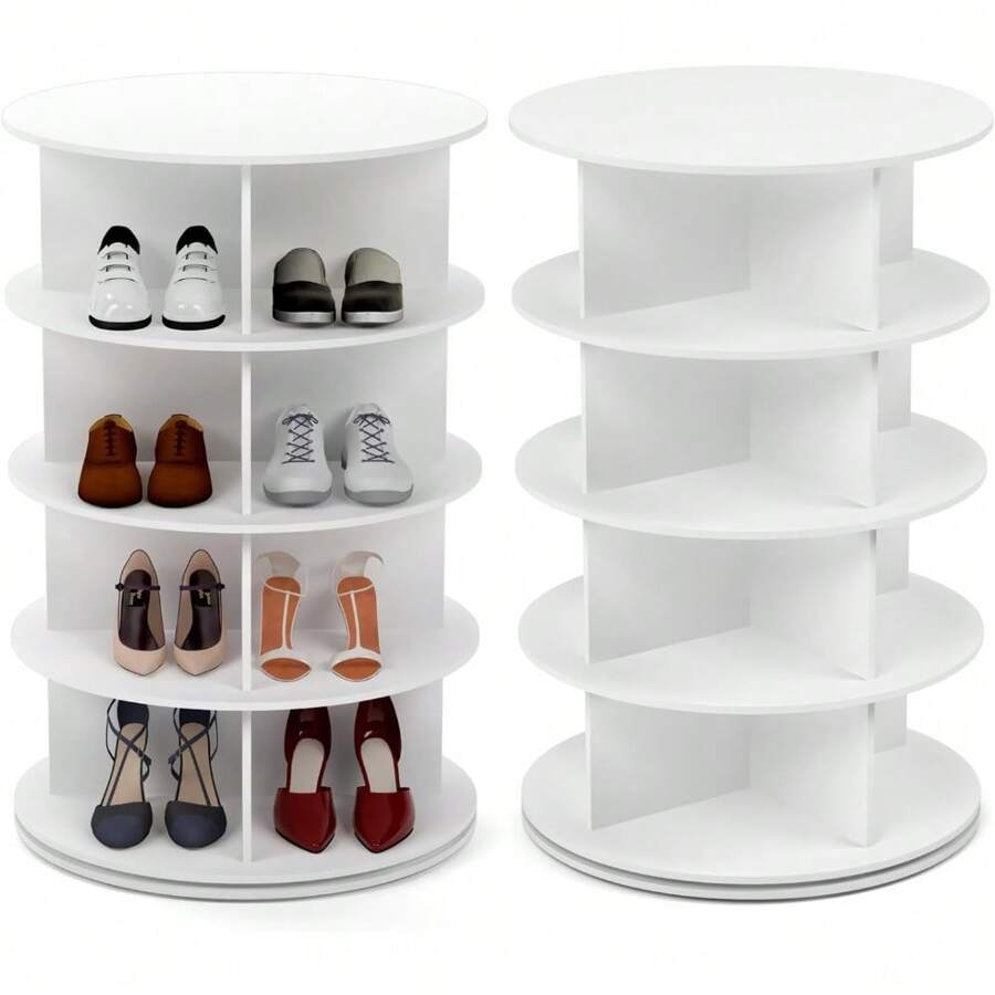 Drehbares schuhschrank, drehbares 360-Grad-Schuhregal, Aufbewahrung, rundes Karussell, vertikale Handtasche, drehbar, Schuhschrank-Organisation (Weiß, 6 Etage) - Weiß - Übersicht 1