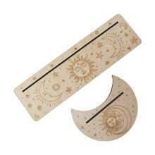 Soporte de madera para cartas de tarot con forma de luna y base rectangular, de 24,7 x 7,3 cm, para herramientas de adivinación de brujas