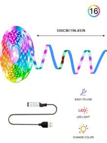 1pc 3.28ft/9.84ft/16.4ft/32.8ft/49.2ft USB LED Strip Light - RGB LED Lamp For Gifting, Home, Party Decoration, Suitable For Living Room, Bedroom, Bar, Cabinet, Shelf