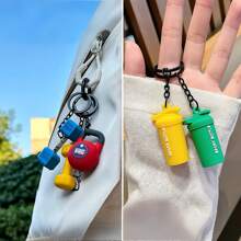 迷你摇摇瓶钥匙扣 - 带蛋白粉设计的硅胶健身瓶，有粉色和黑色可选 - 健身爱好者的完美礼物，也适合派对礼物、圣诞节、汽车钥匙和背包配件、健身配件