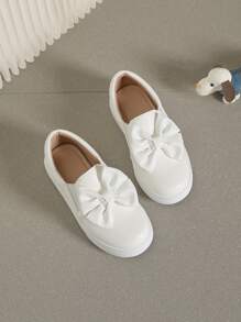 Bow Decor Flat Casual Shoes For Girls, Suitable For Spring And Autumn