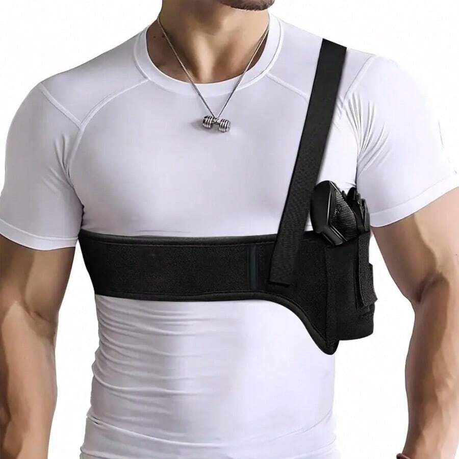 [Boucle de ] Ceinture de holster de port dissimulé | Polyester noir | Sangles réglables et fermeture par boucle de  | Port discret d'arme à feu | Hommes et femmes | Style classique