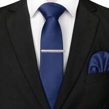 3-Piece Set: 2.36inch(6cm) Narrow Tie, Pocket Square, Tie Clip, Classic Combination, Men's Slim Fit Solid Color Silk Jacquard Tie Set, Suitable As Men's Gift, Suitable For Formal Occasions Such As Parties, Weddings, And Photo Shoots