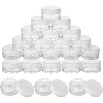 100 Pcs Clear Plastic Small Sample Jar Pots Empty Travel Cosmetic Sample Containers Round Mini Glitter Nail Art Storage Tools