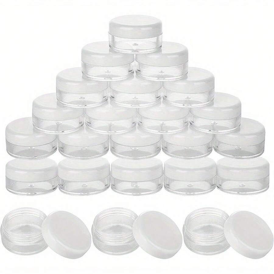 100 Pcs Clear Plastic Small Sample Jar Pots Empty Travel Cosmetic Sample Containers Round Mini Glitter Nail Art Storage Tools - Variant1 - View 1