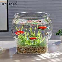 KEMORELA 1pc Round High-Transparency Shatterproof Pet Fish Tank, Scratch-Resistant Desktop Hydroponic Goldfish Aquarium, No Electricity Needed, PP Material, Ideal For Home Decor & Small Hydroponics