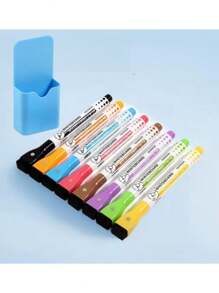 6 Pieces Set (4 Magnetic Whiteboard Pens (Orange And Yellow Pens With Random Colors) +1 Magnetic Absorption Box +1 Magnetic Eraser) /8 Magnetic Whiteboard Pens With Brush Head +1 Storage Box. Whiteboard Pen Water-Based Pen Erases Drawing Pen Back To School