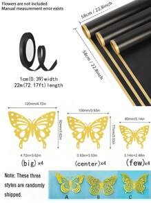 Flower Wrapping Kit - 20pcs Waterproof Bouquet Wrapping Paper, 12pcs 3D Gold Butterfly Decoration And 72ft Ribbon For Florist Supplies, Gift Wrapping Supplies