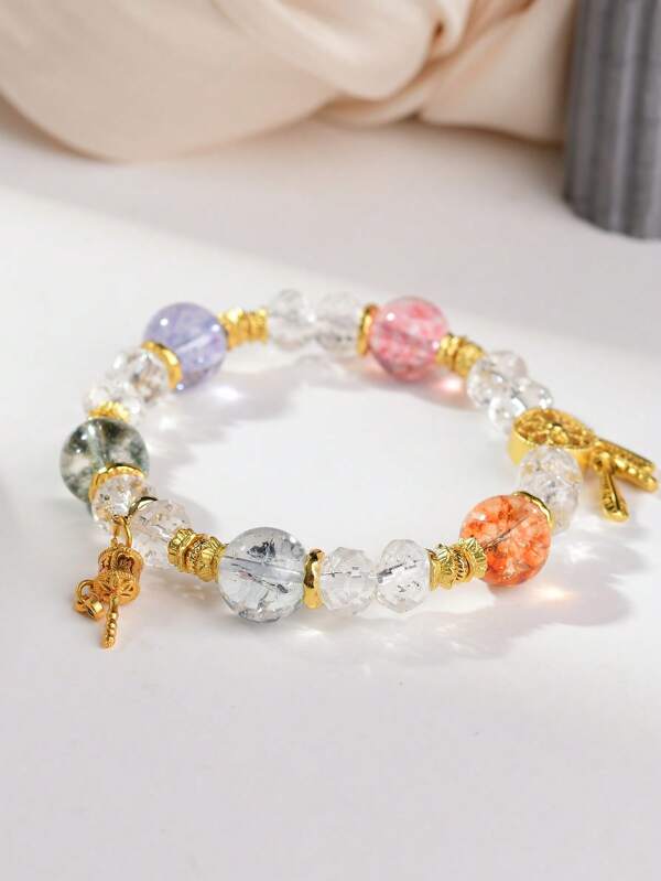 Crystal Bracelet With Purple & Pink Crystals, Elegant Niche Design, Silver Jewelry Gift For Students & Best Friends