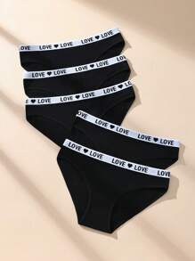 5pcs/Pack Black Classic Low Rise Letter Jacquard Women Seamless Briefs - Black - View 4