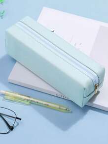 1pc Minimalist Zipper Storage Bag, Portable & Practical Student Stationery Organizer, Suitable For Office Supplies, Cosmetics, Back To School Gift, PU Leather Pencil Case - Multicolor - View 8