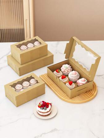 6 件/12 件方形蛋糕/甜点礼盒，带透明窗口，颜色：白色、棕色、黑色、粉色，非常适合面包、零食、糕点、甜甜圈、馅饼、糖果、蛋糕、松饼、马卡龙的优质礼盒