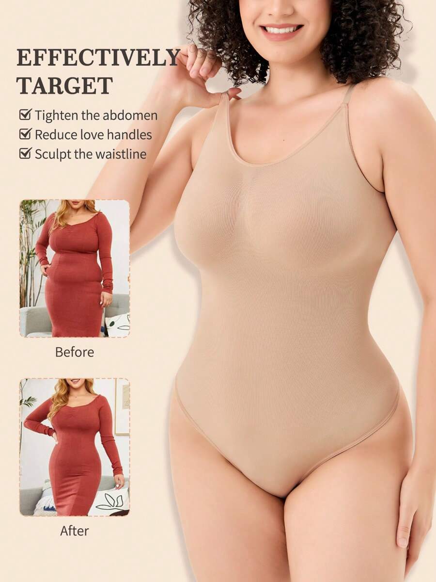 Women Backless Shapewear Bodysuit Tummy Control Body Shaper Smooth Snatched Waist Thong Body Suit Slimming Body Camisole - 米色 - 查看 1