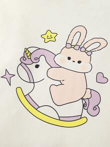 2件套新生儿可爱卡通兔子印花连体衣 - 淡紫色 - 查看 7