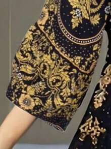 Vintage Arab Long Robe With Embroidery, Plus Size V-Neck Empire Waist Dress, Modest