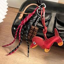 1PC Vintage Leather Dachshund Puppy Braided Rope Pendant Keyring Fashion Chocolate Keychain Women Bag Charms Key Holder Gifts