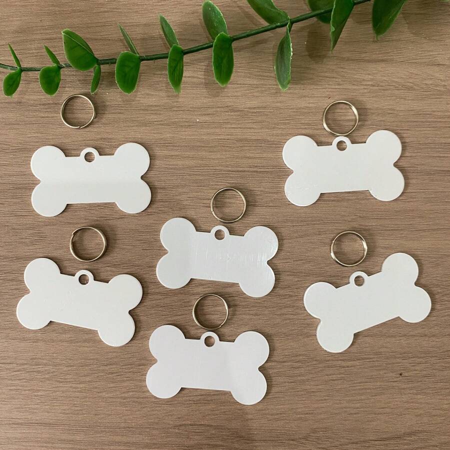 6 件/包升华宠物 ID 标签带钥匙扣，铝热转印狗和猫双面白色宠物防丢失标签