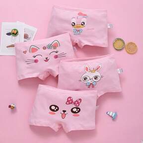 4 stuks meisjesondergoed katoenen kinderboxershorts - roze kat