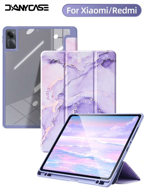 Carcasa transparente de acrílico con patrón de mármol y ranura para bolígrafo, compatible con Redmi Se 11, Redmi 10.61 y 6/6Pro. Placa plana que protege contra arañazos y un protector de color.