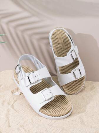 DISARCON Men's Adjustable Closure Sandals For Summer, White, Comfortable EVA Sole, Super Fine Fiber Synthetic Material, Open Toe Design For Casual Outfit, With Strap