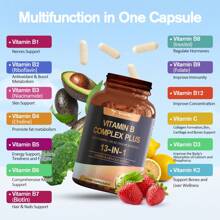 TOTARIA 13-In-1 Vitamin B Complex Plus With Vitamin B1, B2, B3 (Niacinamide), B4, B5, B6, B7 (Biotin), B8 (Inositol), B9 (Folate), B12, C, D3, K2 - Energy, Nerve, Immune, Skin Support - 120 Vegan Capsules - unflavored - 查看 5