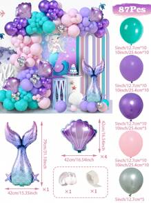 80pcs Purple Mermaid Balloon Garland Arch Kit&4pcs Aluminum Foil Purple Shell&1pc Aluminum Foil Purple Fishtail&2pcs Balloon Accessories, Pastel Pink Purple Teal Blue Clear Latex Balloon With Mermaid Tail Seashell Foil Balloon, For Mermaid Party Decorations Ocean Theme Birthday Party Supplies, Babe Shower Party Backdrop Decorations