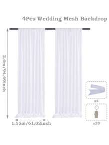 2pcs White Tulle Backdrop Organza Curtain, 2025 New Year Decor Banner Organza, Wedding Party Background Cloth, Bridal Shower Birthday Party Background Decoration Supplies, Wedding Supplies, Wedding Decoration Organza, Wedding Favor, Valentine's Day Decor, Stage Decoration Mesh Gauze(Including Clips)