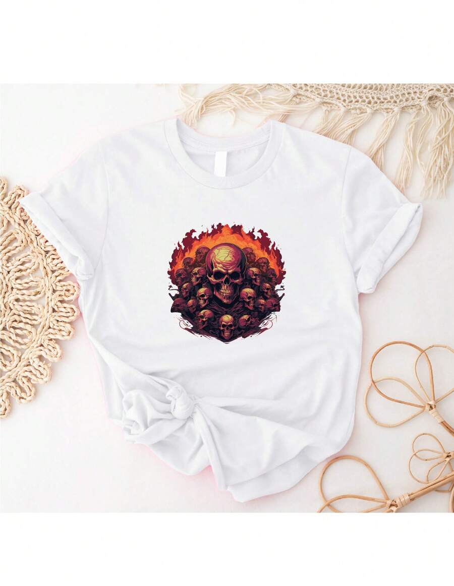 Fire Skulls T-Shirt, Horror Tee, Spooky Skull Shirt, Burning Skull T-Shirt, Horror Lover Gift Shirt, Spooky Fire Skull T-Shirt, Skeleton Tee IT-2909