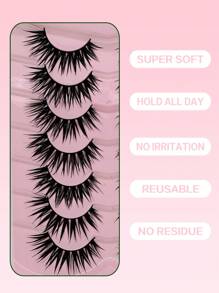 7 件套防水卡通睫毛，6D 蓬松、加长、自然、浓密、童话卡通睫毛，适合初学者，可重复使用 - 黑色 - 查看 4