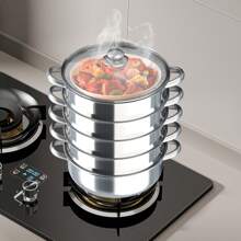 Pentola a vapore in acciaio inossidabile a 5 strati, Vaporiera multifunzione, Lavabile in lavastoviglie, Facile da pulire, Adatta a tutti i fornelli, 3 dimensioni (30 cm, 28 cm, 26 cm) per una cottura sana, Accessori per cene in famiglia, Accessori per feste - Argento - Visualizzare 11