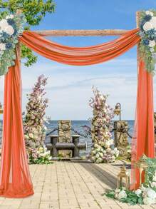 1/2pcs Orange Red Polyester Wedding Valance, Wedding Archway Fabric, Birthday Party Background Decoration, Wedding Party Bridal Shower Decor Room Decoration Supplies, Stair Fence Decor, Chair Back Decoration, Sheer Mesh Door Curtain, Gauze Table Runner, Table Cover, Banquets Party Supplies