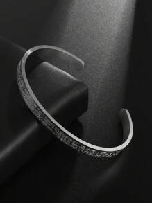 精致开口可调节雕刻伊斯兰穆斯林阿拉伯 Ayatul Kursi 袖口不锈钢手链男女护身符珠宝 - 銀色 - 查看 4