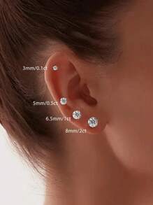 ESBERRY 1 Pair S925 Sterling Silver Exquisite Moissanite Round Stud Earrings, Luxury Jewelry, Gift For Women, Cubic Zirconia Bridal Jewelry, Diamond Earrings - Six-claw Round Diamond Earrings - View 7