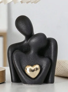 1pc Heart-Shape Golden-Plated Abstract Artistic Figurine, Couple Embracing Decoration ,Suitable For Home Decor, Bedroom Decor, Office And Students, The Best And Christmas Gift,Wintertime,Christmas Decorations,Storage,Wedding Decor,House Decor,Jewelry Organiser,Party Decorations(Excluding Straw Hat) Gifts Birthday Graduation