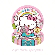 Sanrio Sanrio 42 Pcs Party Decoration Hello Kitty 1pc Tablecover 20 Pcs Plates And 20 Pcs Napkins 1pc Birthday Banner Theme Birthday Party Decoration Favor Sets
